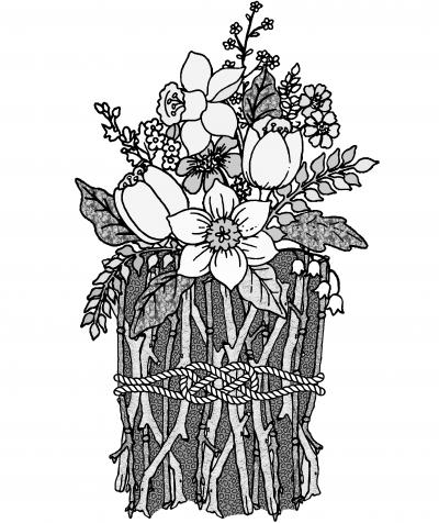 Weiden-Vase mit frischen Blumen